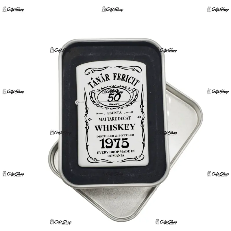 Tanar fericit 50, bricheta metalica gravata laser cu mesaj